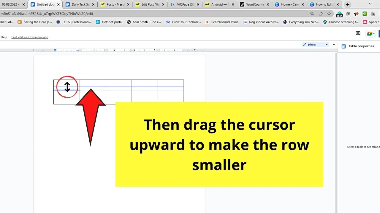 How to Edit Rows in a Table in Google Docs by Making Rows Bigger or Smaller through Manual Resizing Step 3.2
