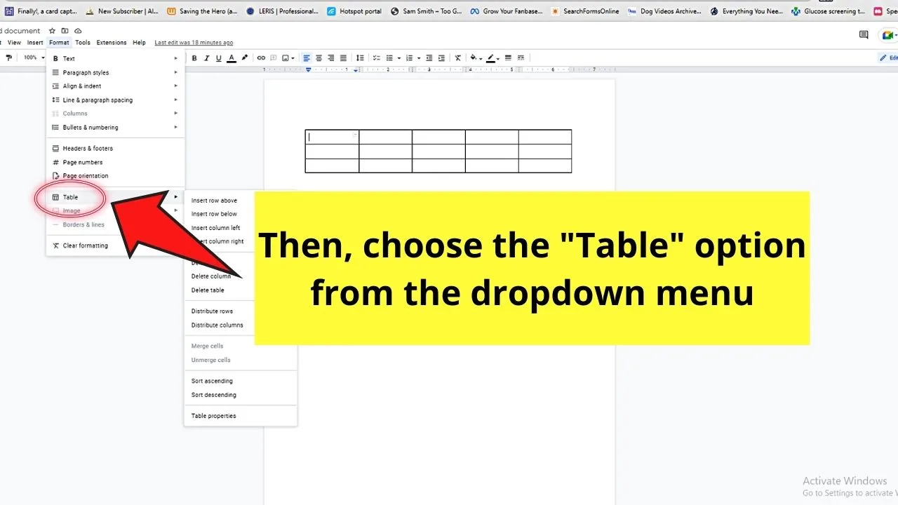 How to Edit Rows in a Table in Google Docs by Making Rows Bigger or Smaller through Table Properties Step 3