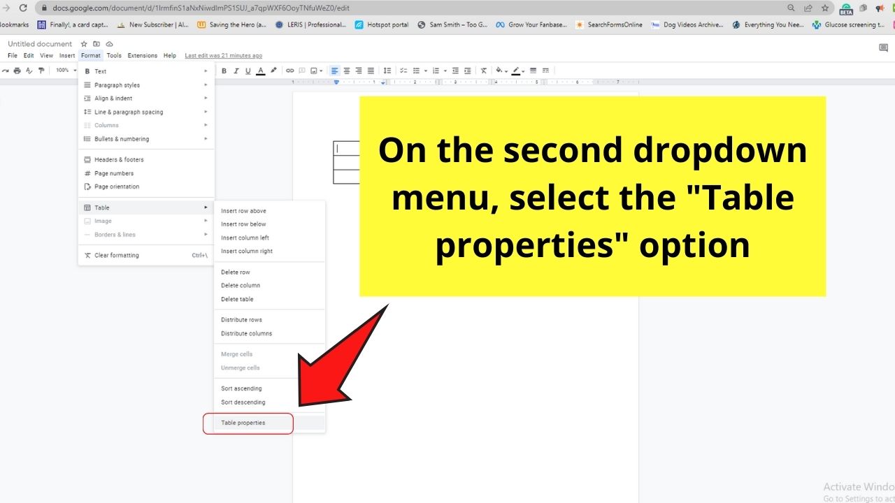 How to Edit Rows in a Table in Google Docs by Making Rows Bigger or Smaller through Table Properties Step 4