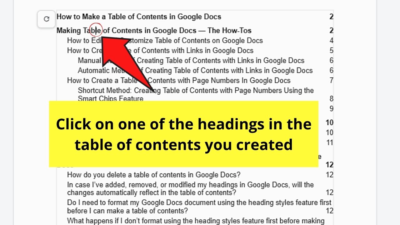 How to Edit and Customize Table of Contents on Google Docs Step 1