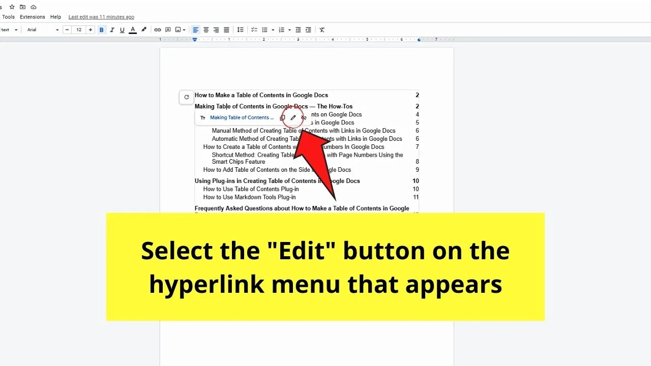 How to Edit and Customize Table of Contents on Google Docs Step 2