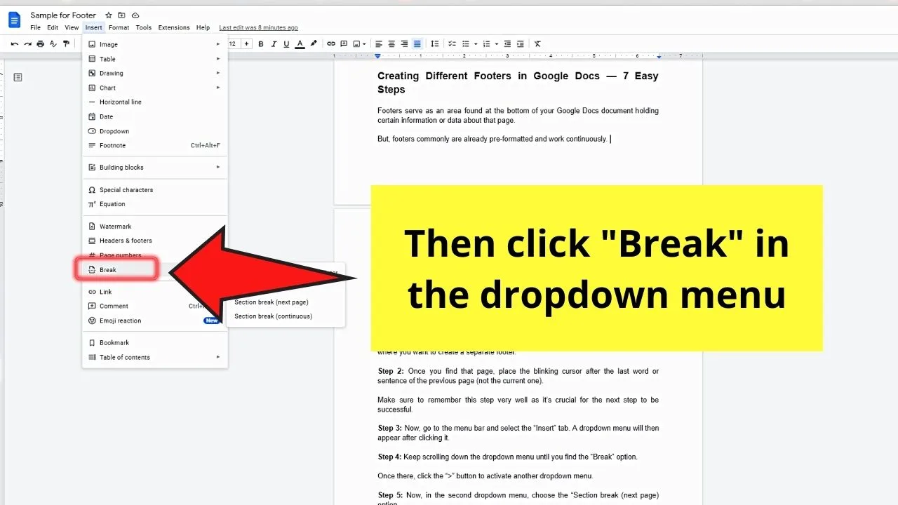 How to Have Different Footers in Google Docs Step 4