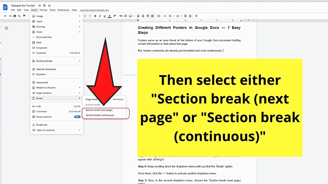 How to Have Different Footers in Google Docs Step 5