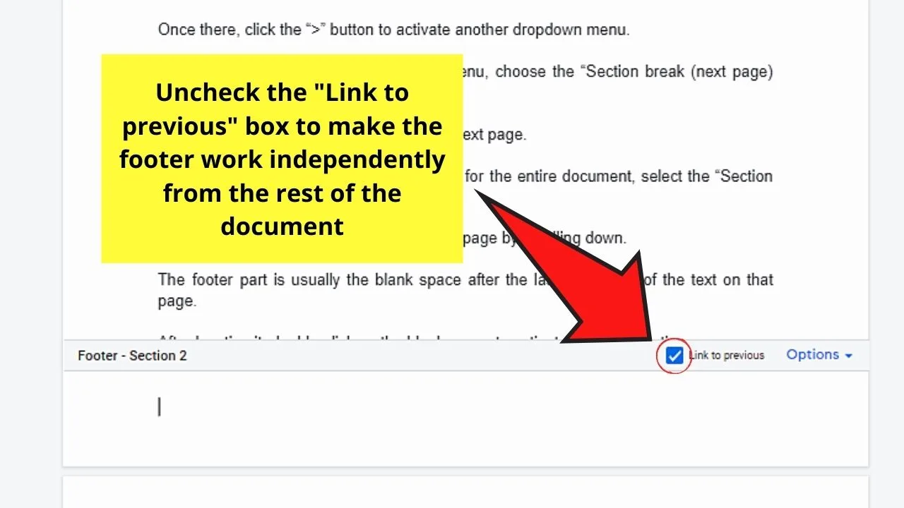 How to Have Different Footers in Google Docs Step 7.1