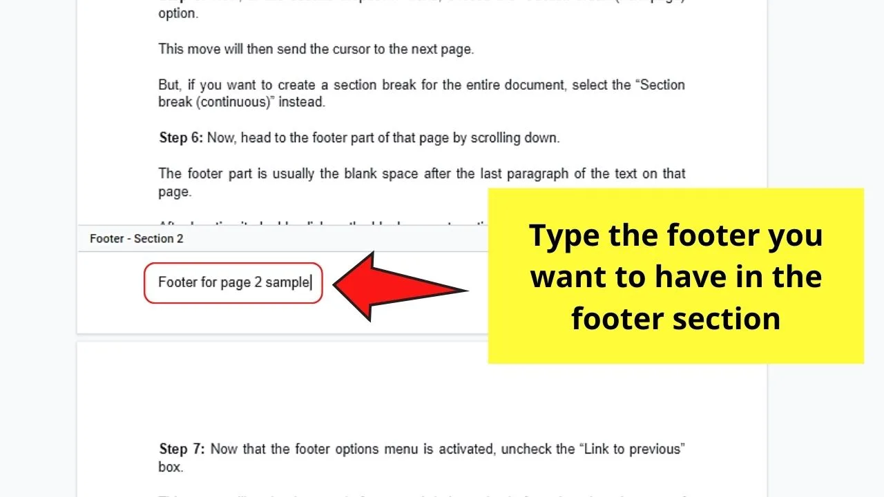 How to Have Different Footers in Google Docs Step 7.2