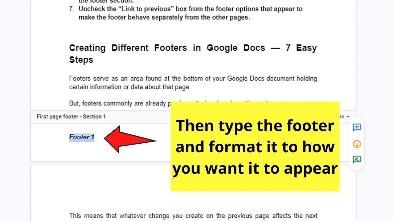 How to Have Different Footers in Google Docs by Customizing Footers Step 2.2