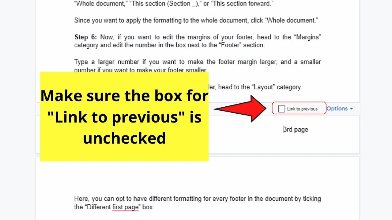 How to Have Different Footers in Google Docs by Customizing Footers Step 3