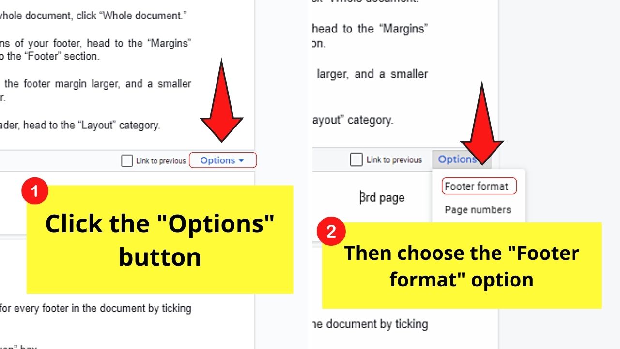 How to Have Different Footers in Google Docs by Customizing Footers Step 4.1