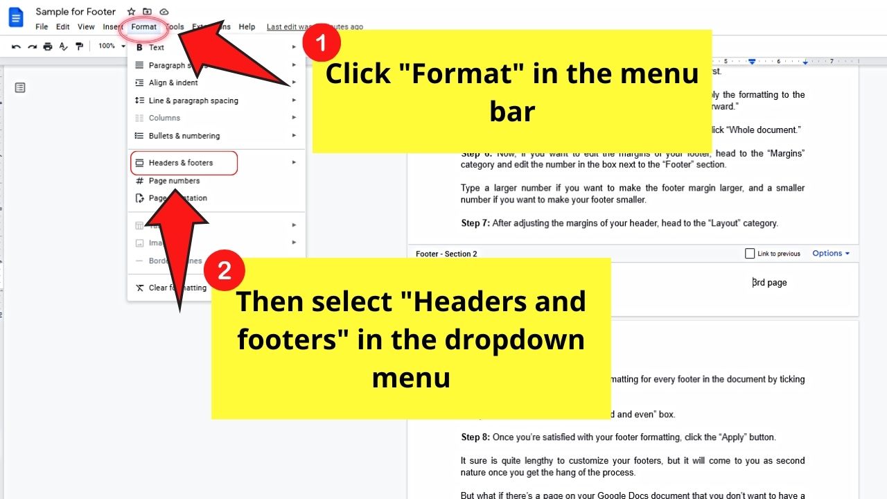 How to Have Different Footers in Google Docs by Customizing Footers Step 4.2