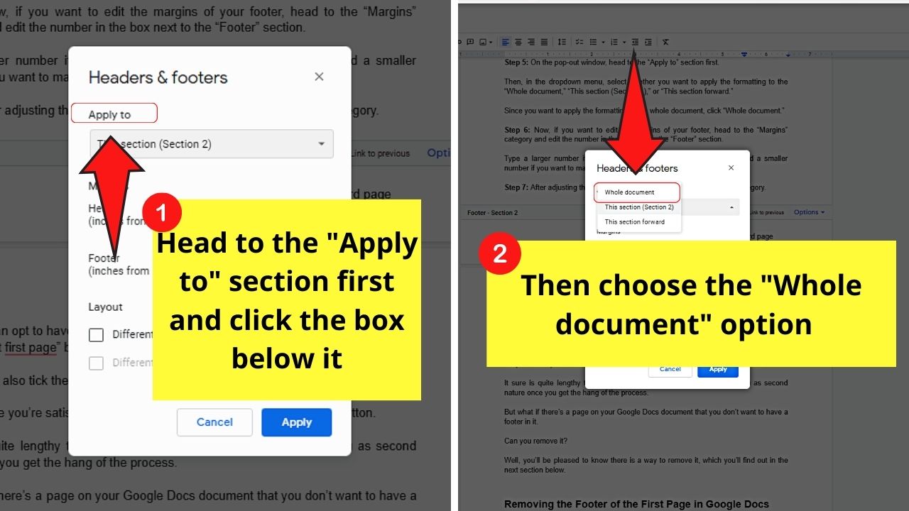 How to Have Different Footers in Google Docs by Customizing Footers Step 5