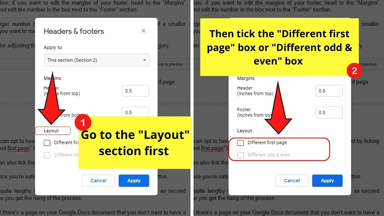 How to Have Different Footers in Google Docs by Customizing Footers Step 7