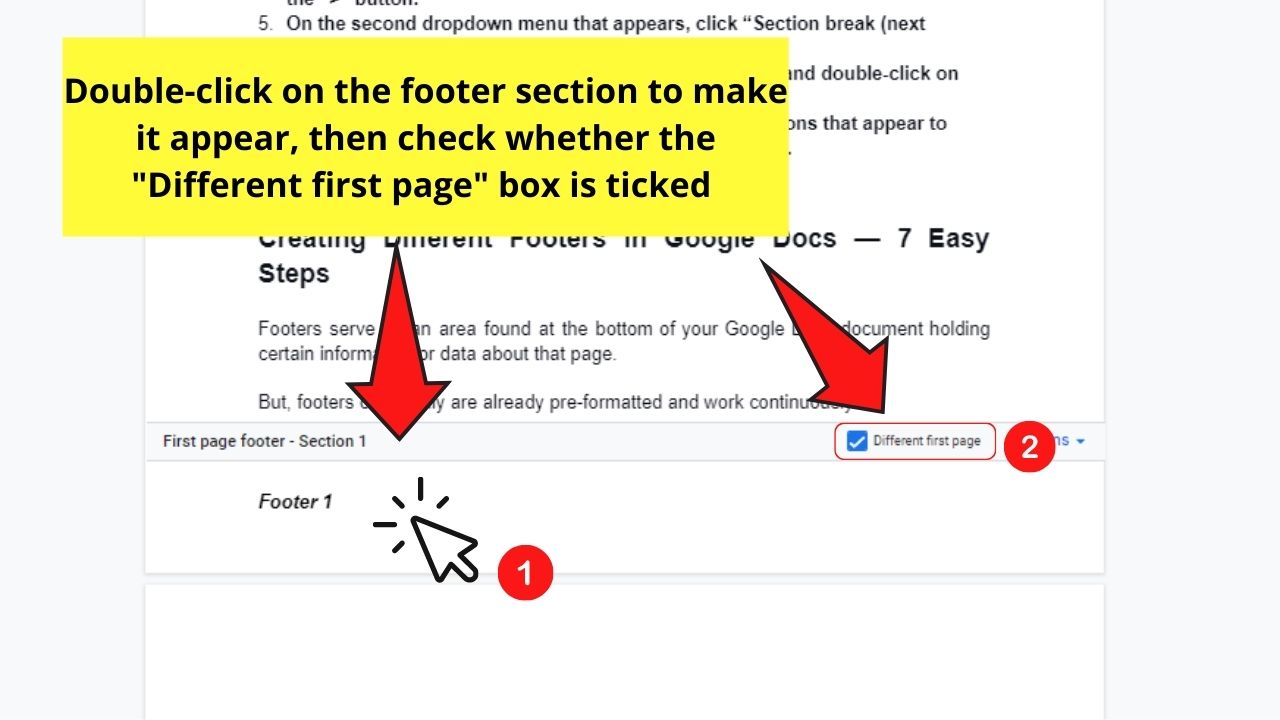 How to Have Different Footers in Google Docs by Removing the Footer of the First Page (Long Method) Step 1