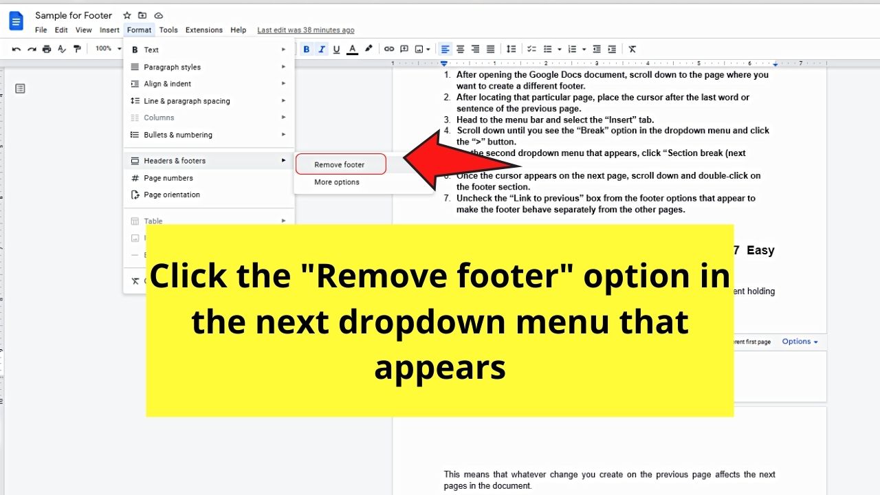 How to Have Different Footers in Google Docs by Removing the Footer of the First Page (Long Method) Step 4