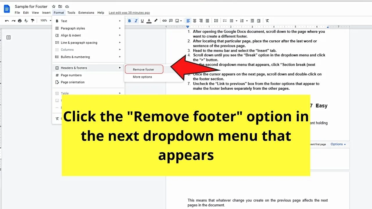How to Have Different Footers in Google Docs by Removing the Footer of the First Page (Long Method) Step 4