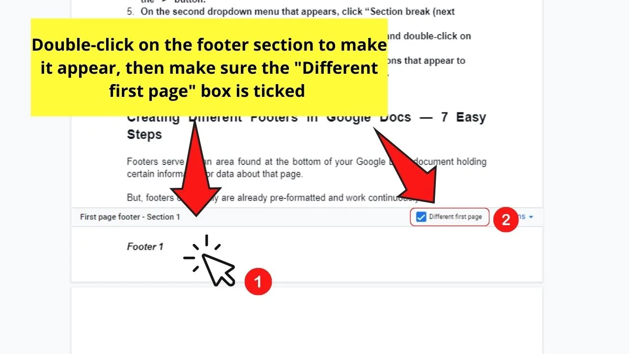 How to Have Different Footers in Google Docs by Removing the Footer of the First Page (Short Method) Step 1