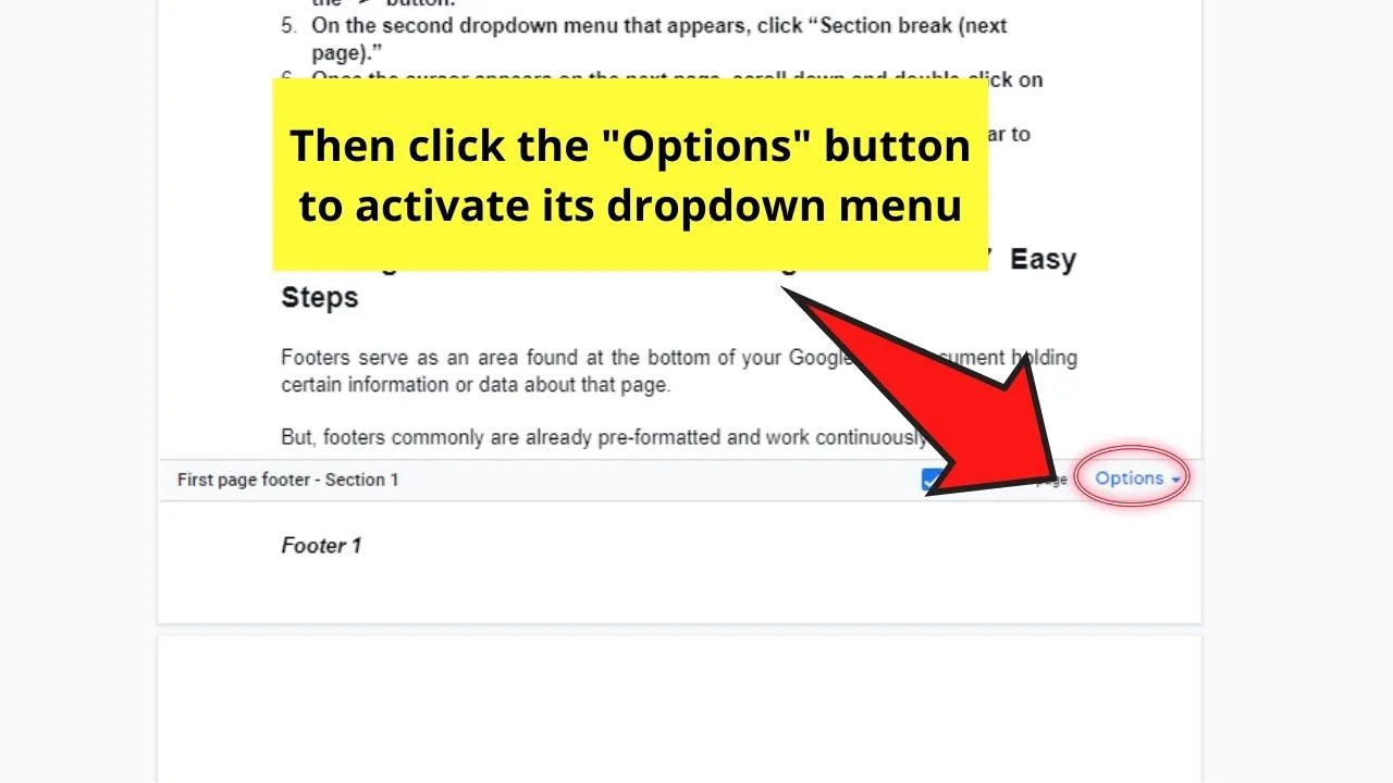 How to Have Different Footers in Google Docs by Removing the Footer of the First Page (Short Method) Step 2