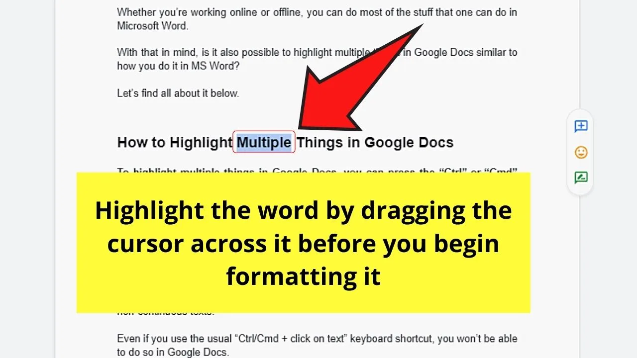 How to Highlight Multiple Things in Google Docs by Selecting Matching Text Step 2