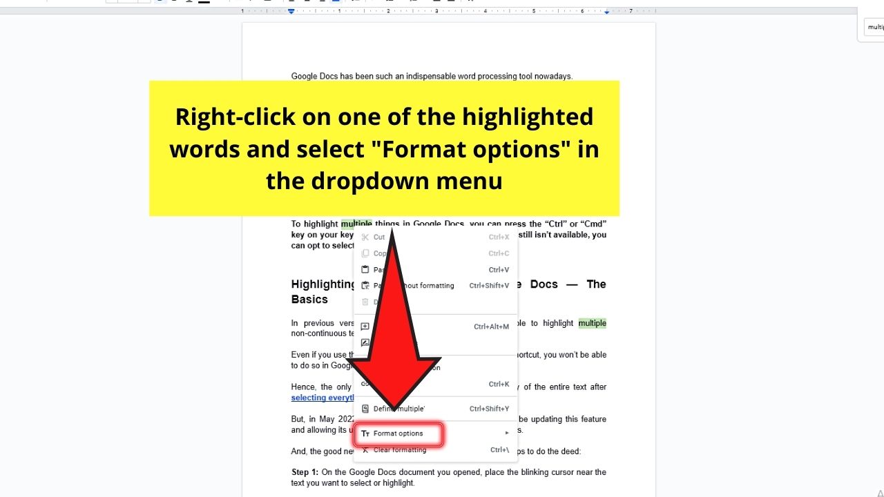 How to Highlight Multiple Things in Google Docs by Selecting Matching Text Step 4.2
