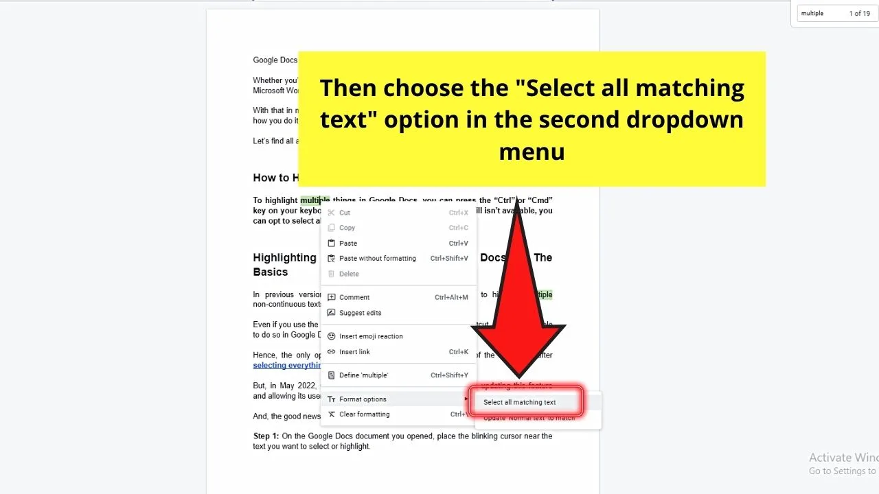 How to Highlight Multiple Things in Google Docs by Selecting Matching Text Step 4.3