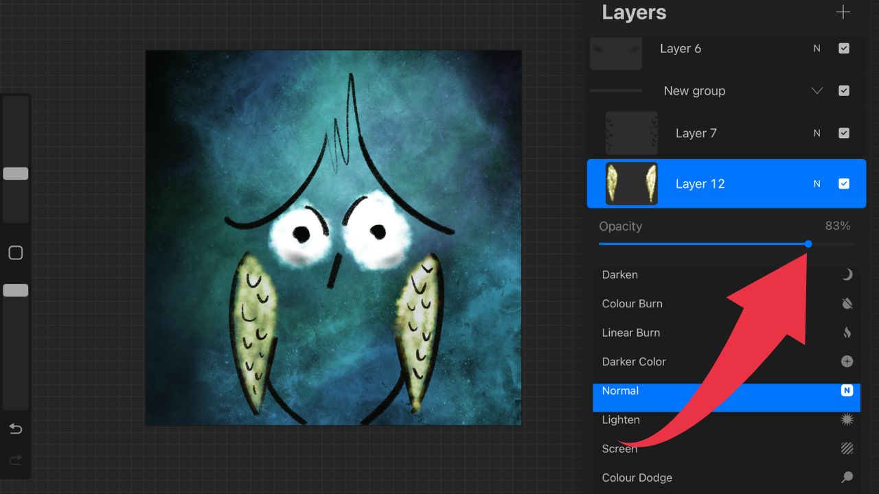 How to Increase the Layer Opacity in Procreate Step 4