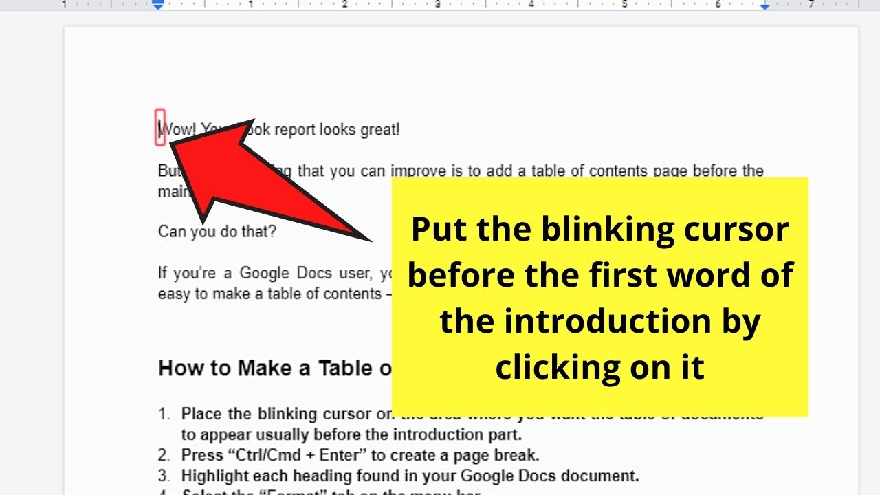 How to Make a Table of Contents in Google Docs Step 1