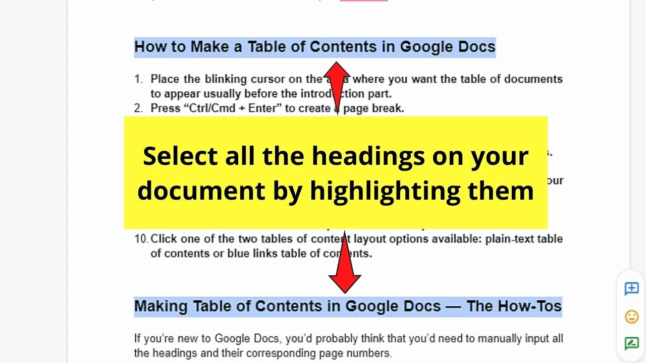 How to Make a Table of Contents in Google Docs Step 3