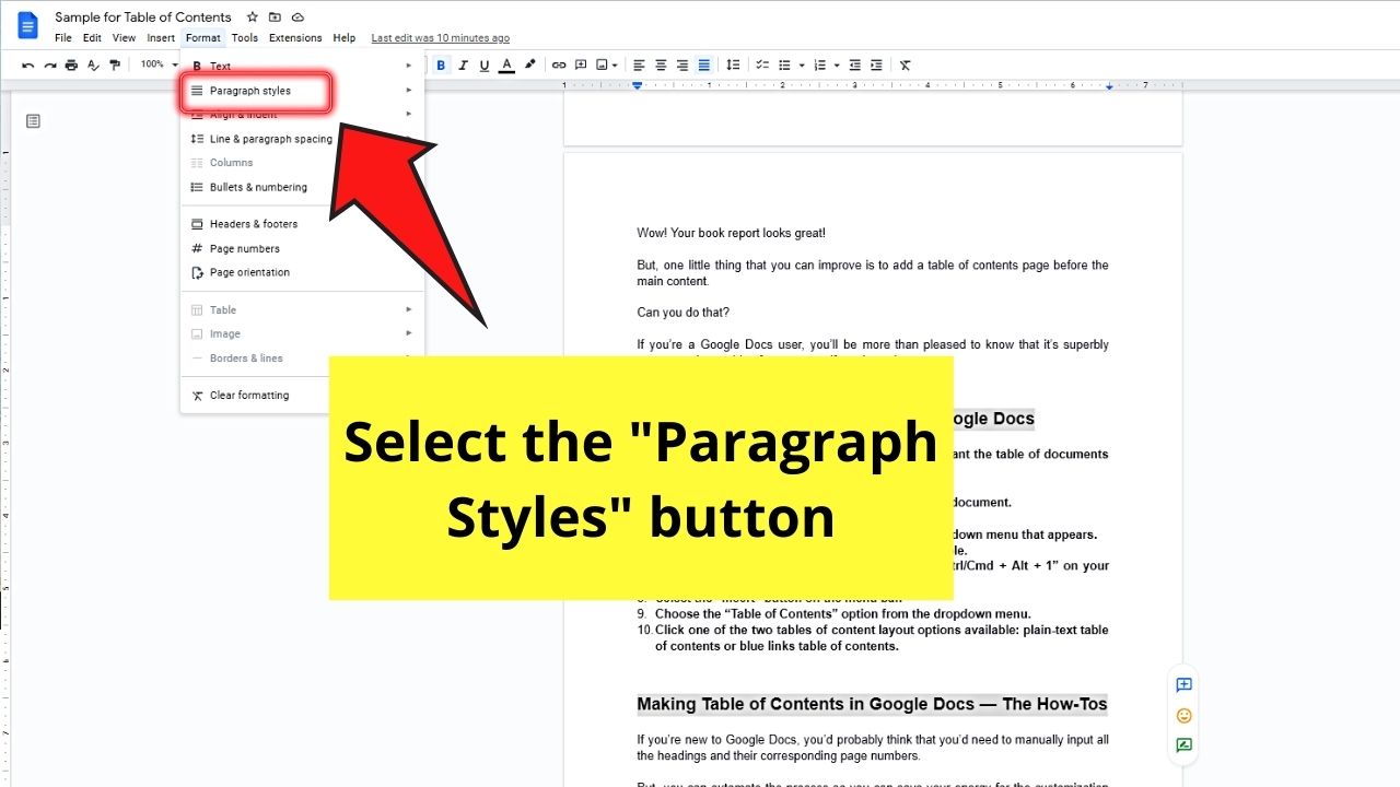 How to Make a Table of Contents in Google Docs Step 5