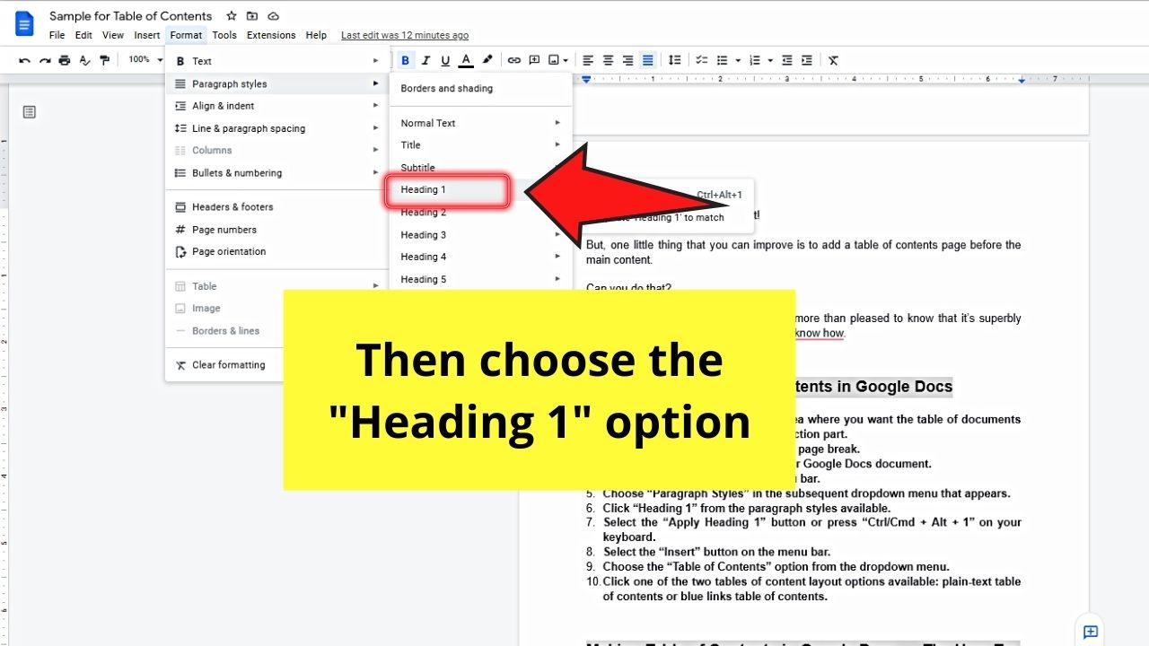 How to Make a Table of Contents in Google Docs Step 6