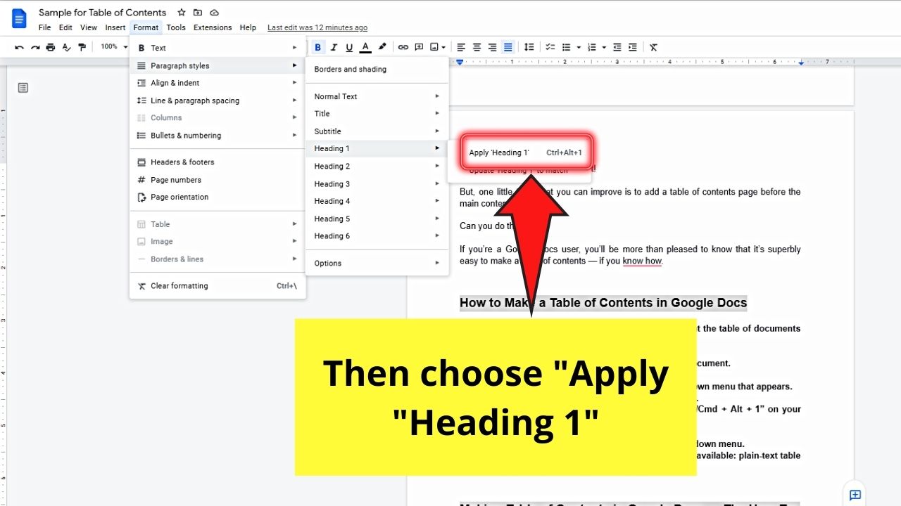 How to Make a Table of Contents in Google Docs Step 7