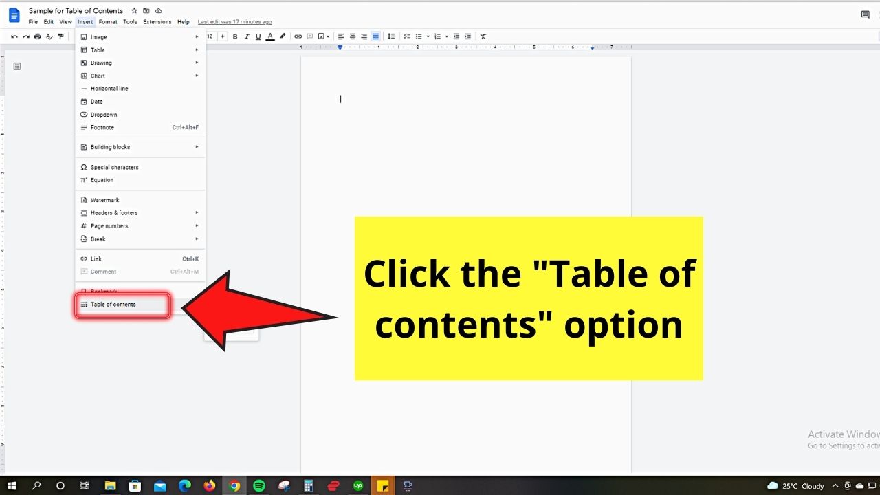 How to Make a Table of Contents in Google Docs Step 9