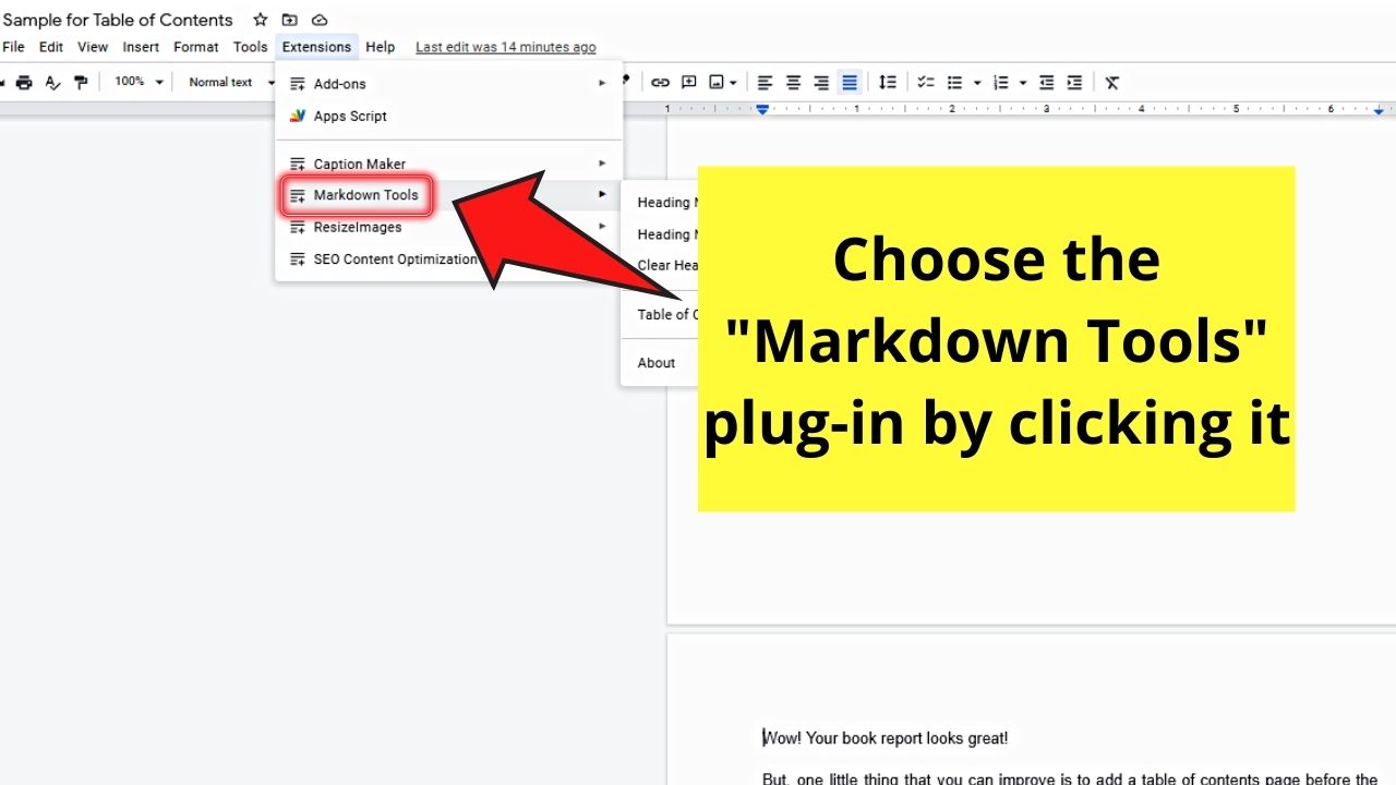 Using Plug-ins in Creating Table of Contents in Google Docs (Markdown Tools) Step 3