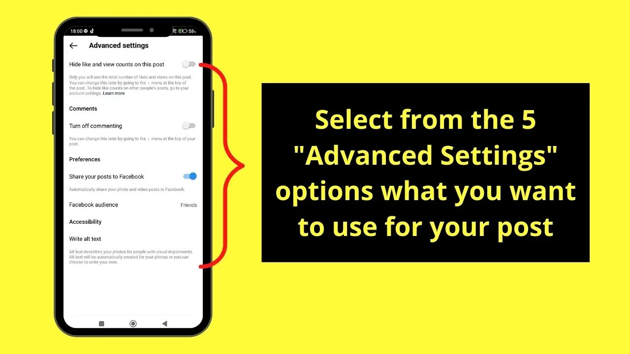 Where are the Advanced Settings on Instagram Step 6.1