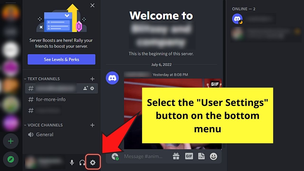 Disabling GIFs on Discord by Deactivating Display Options on PC Step 1