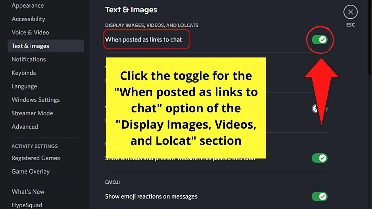 Disabling GIFs on Discord by Deactivating Display Options on PC Step 3.1