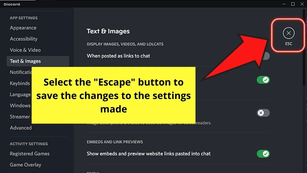 Disabling GIFs on Discord by Deactivating Display Options on PC Step 4