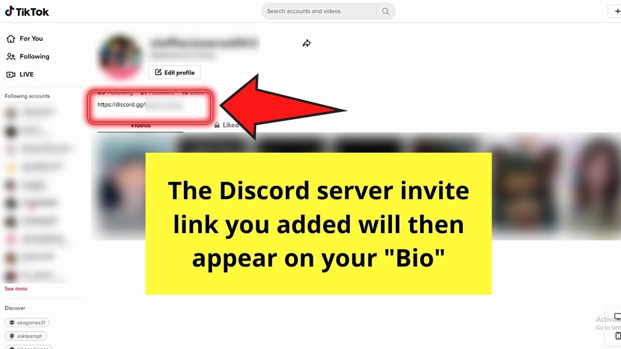 How to Add a Discord Link to Your Tiktok Using a PC Step 12.4