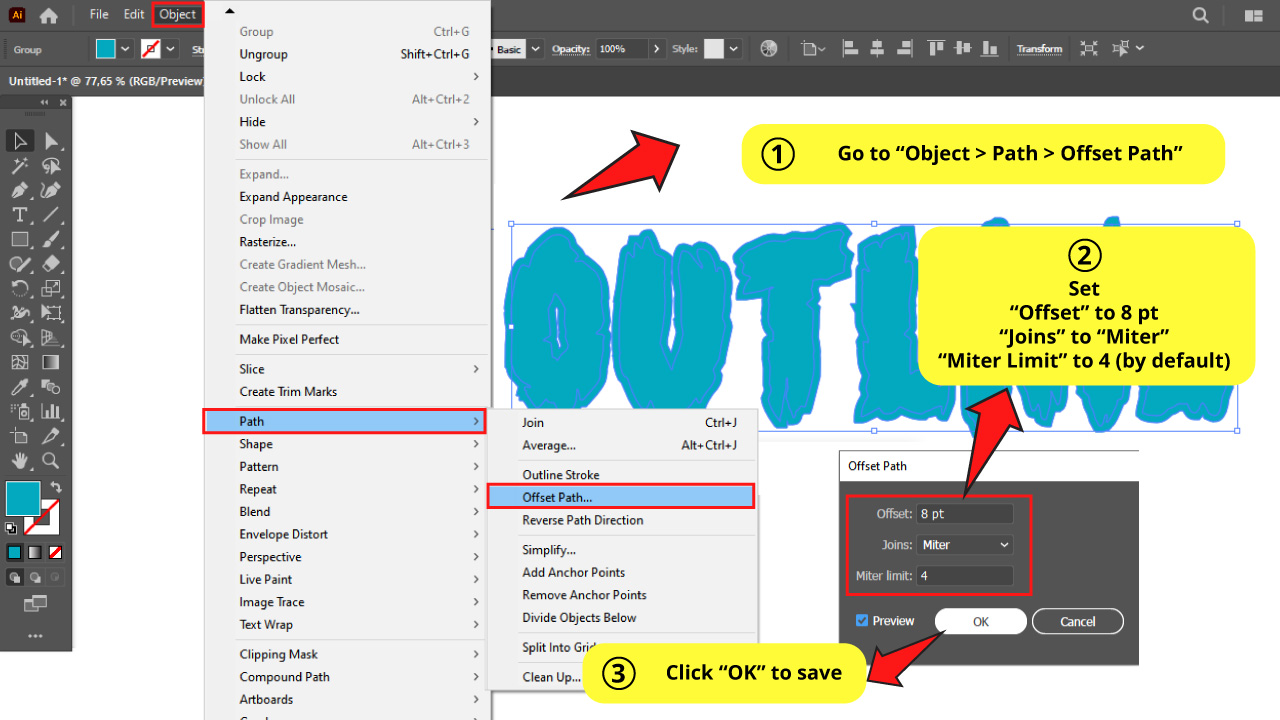 How to Outline Text in Illustrator Step 3