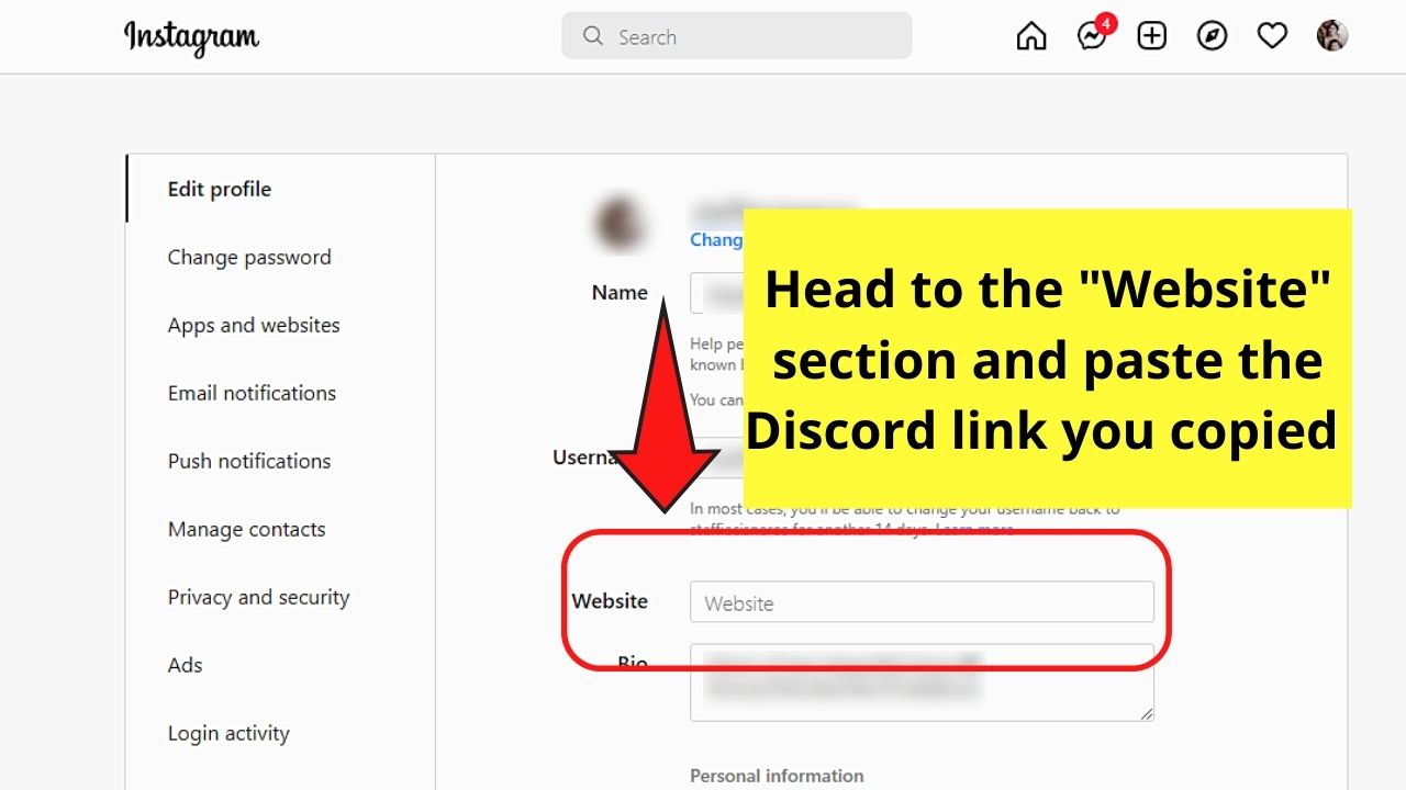How to Put a Discord Link to your Instagram Bio — PC Version Step 12.1