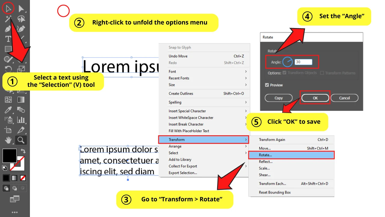 How to Rotate Text Using the Transform Function in Illustrator
