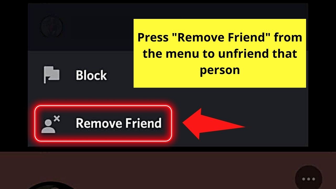 How to Unfriend Someone on Discord Mobile from Friends Icon on the Bottom Menu Step 5