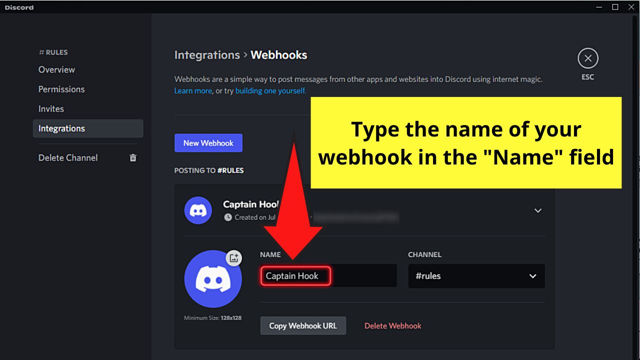 Making a Rules Channel in Discord by Linking Webhooks Step 4