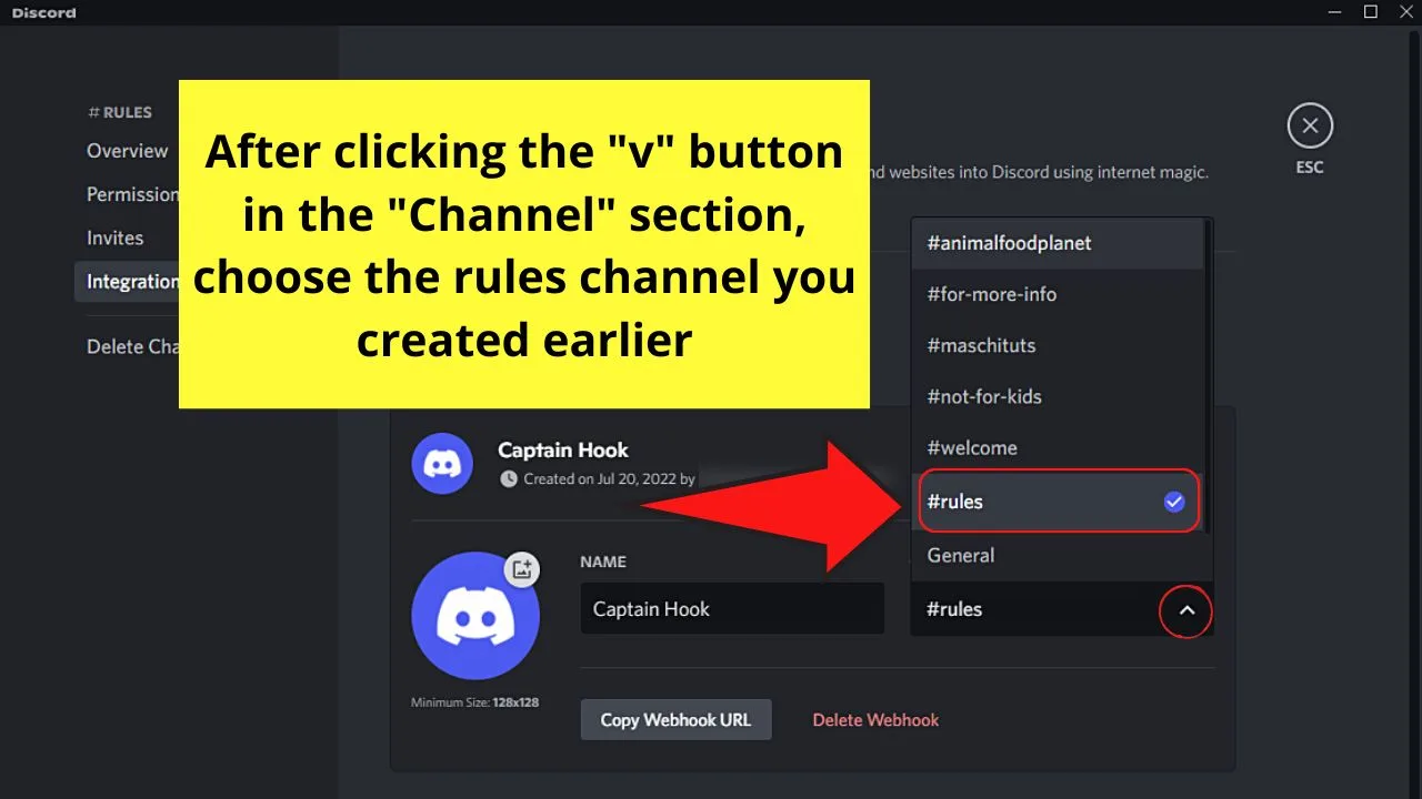 Making a Rules Channel in Discord by Linking Webhooks Step 5
