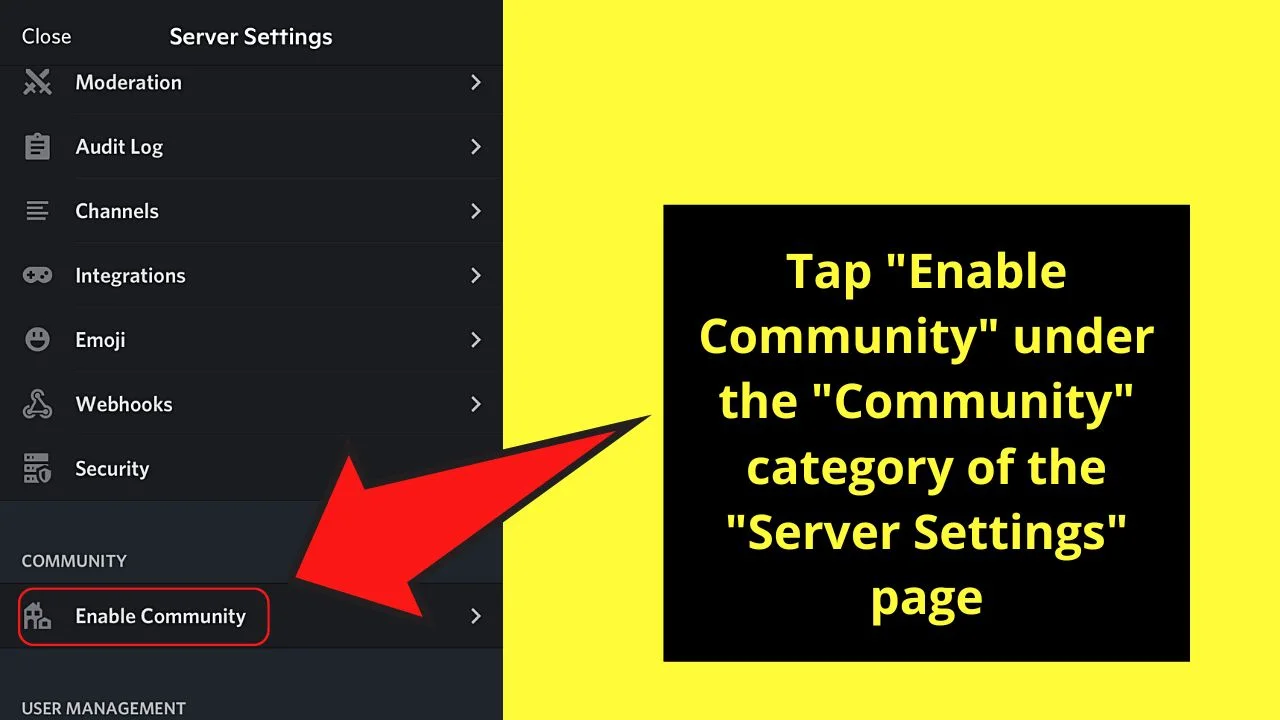 Enabling Discord Community Server Settings on a Mobile Device Step 5