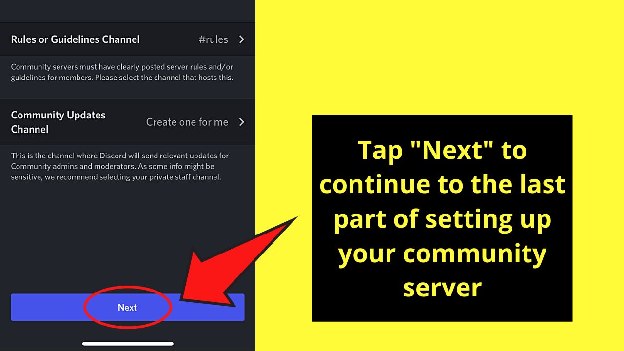 Enabling Discord Community Server Settings on a Mobile Device Step 8