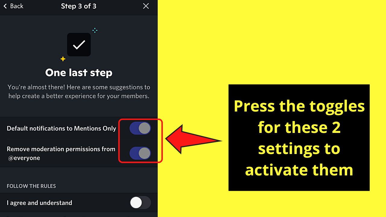 Enabling Discord Community Server Settings on a Mobile Device Step 9