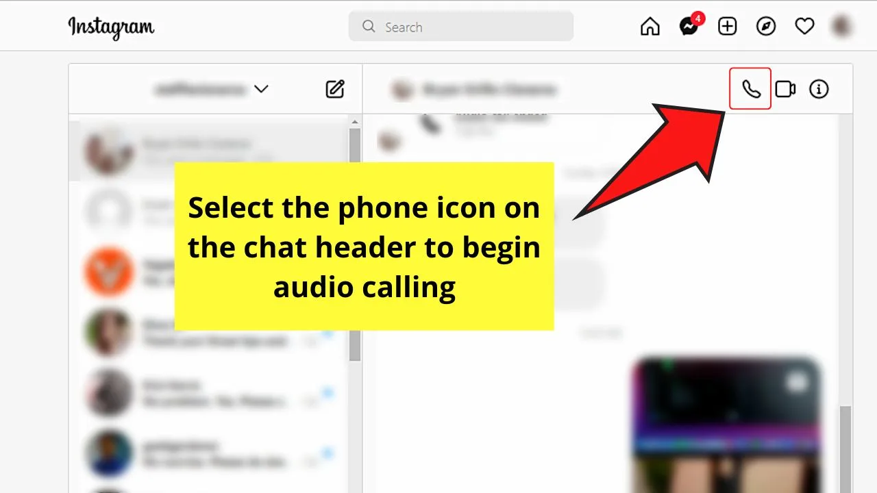 How to Audio Call on Instagram by Accessing the Chat Page (Web Version) Step 3