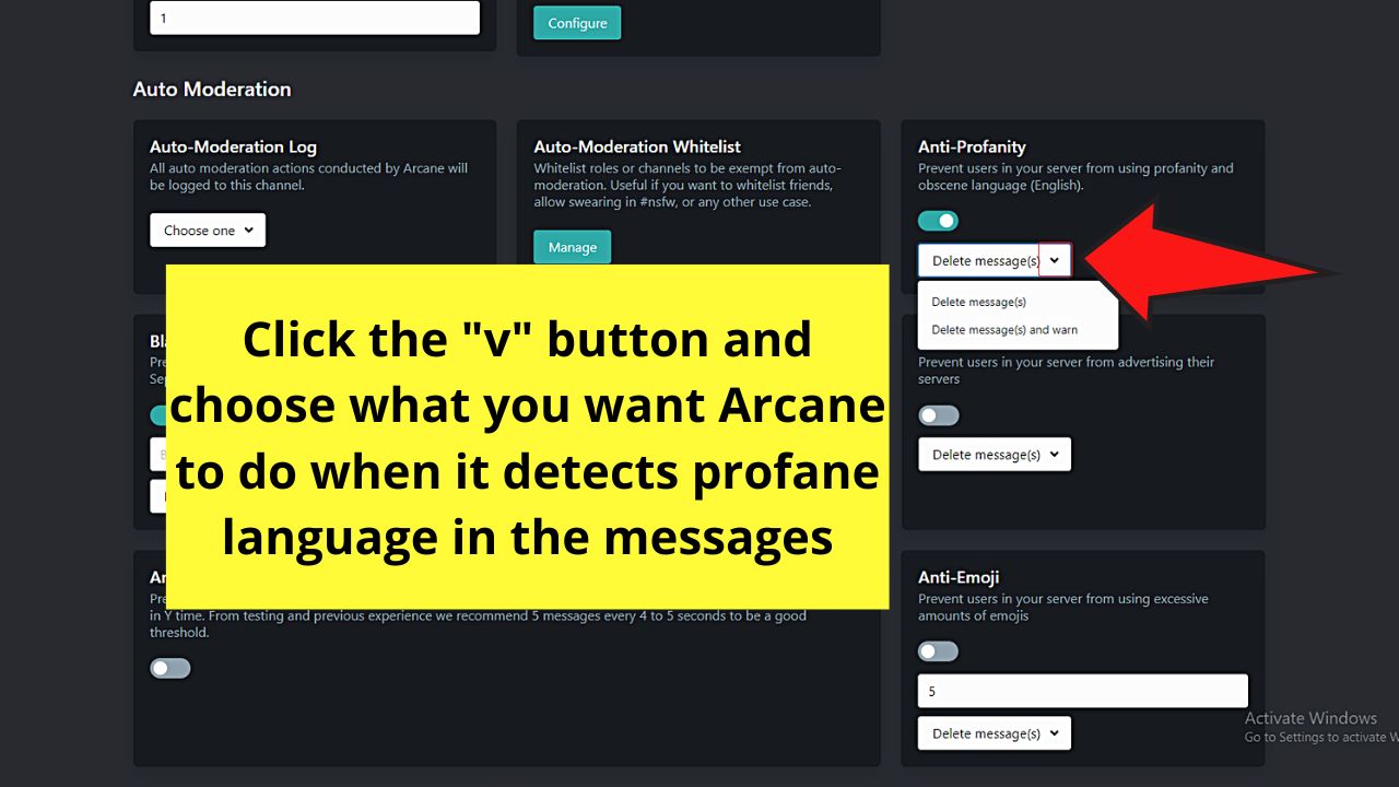 How to Ban Words on Discord by Installing the Arcane Bot Step 3