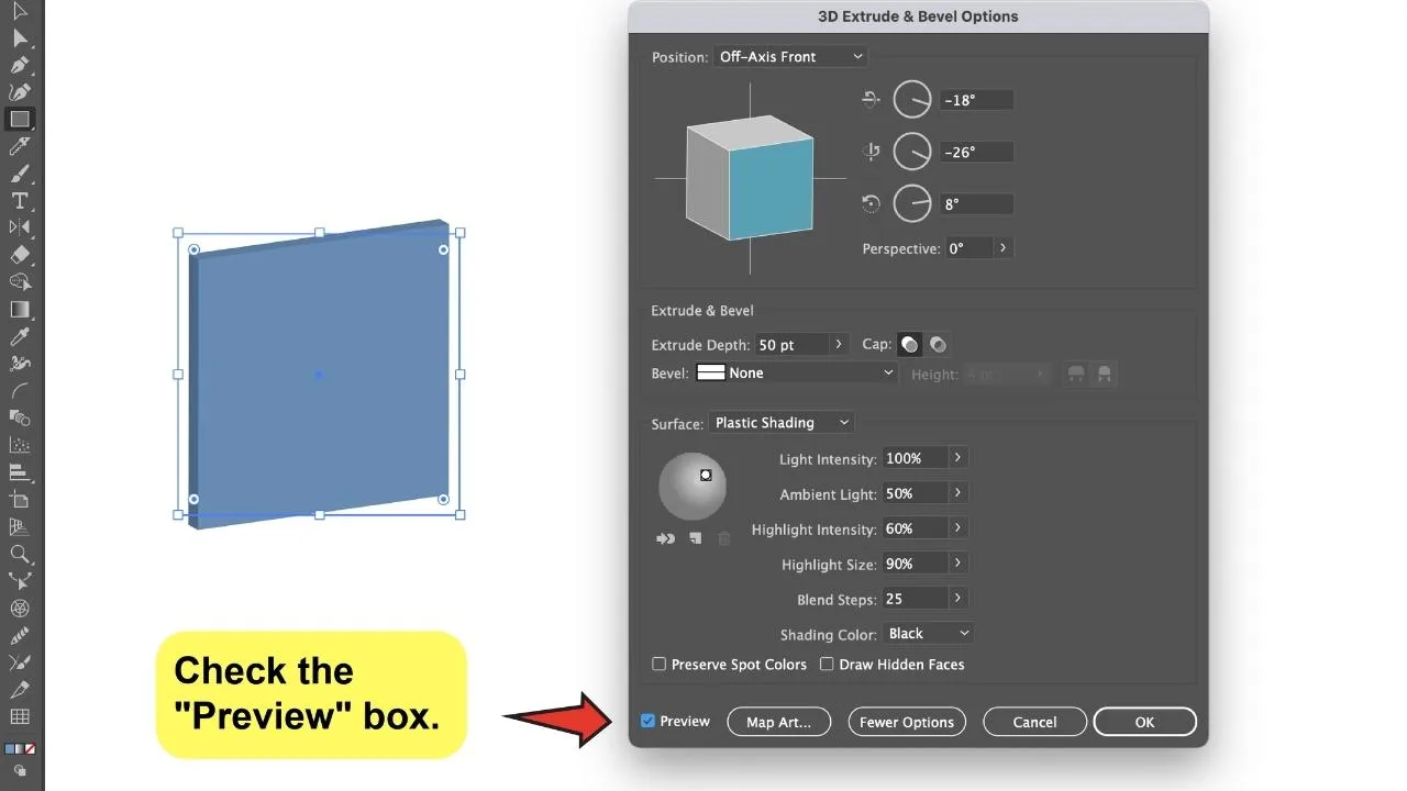 How to Bevel & Emboss in Illustrator Using Extrude and Bevel Step 2