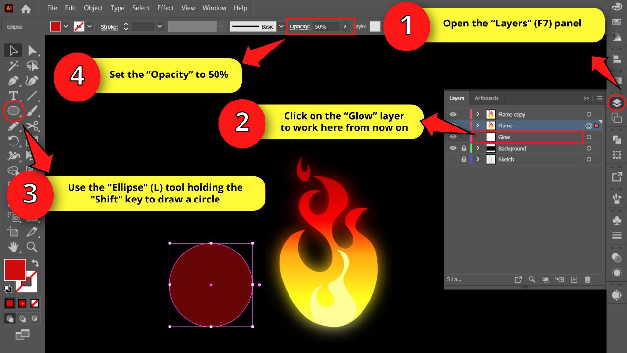 How to Draw a Flame in Illustrator Step 19