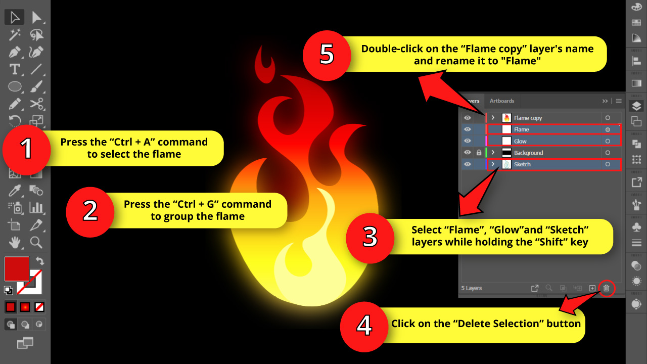How to Draw a Flame in Illustrator Step 22